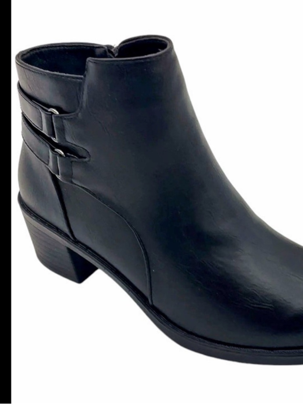 easy street Black Faux-Leather Ankle Booties with Stacked Heel SZ 7W